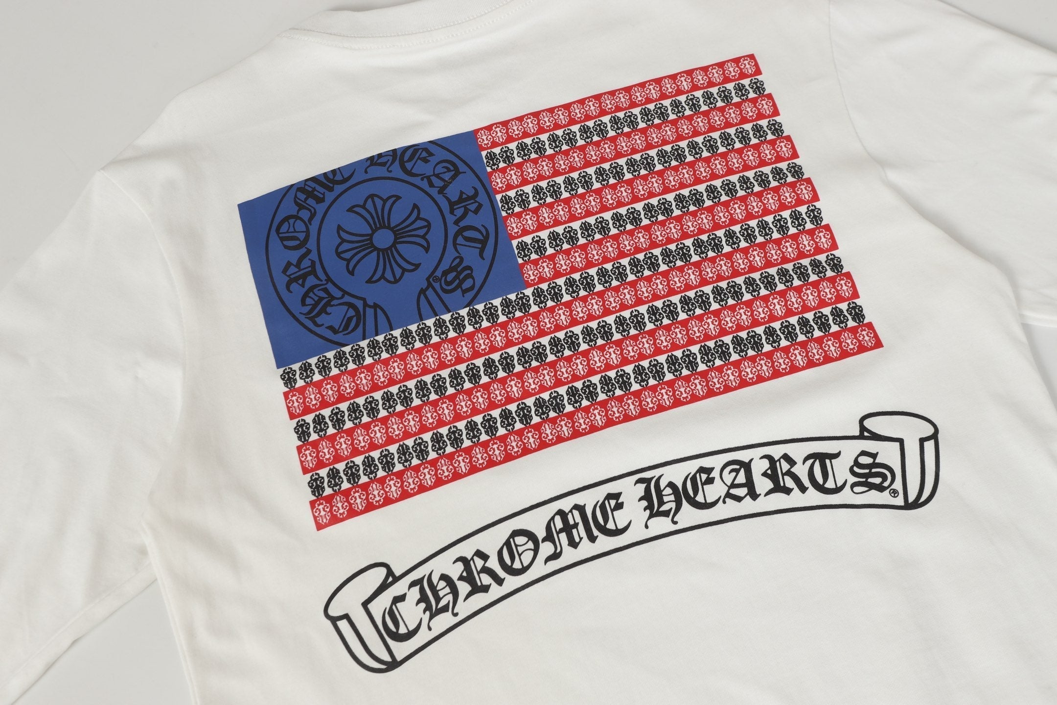 Chrome-Hearts Logo Flag Long Sleeve Tee - Black White Gothic Street T-Shirt K2126