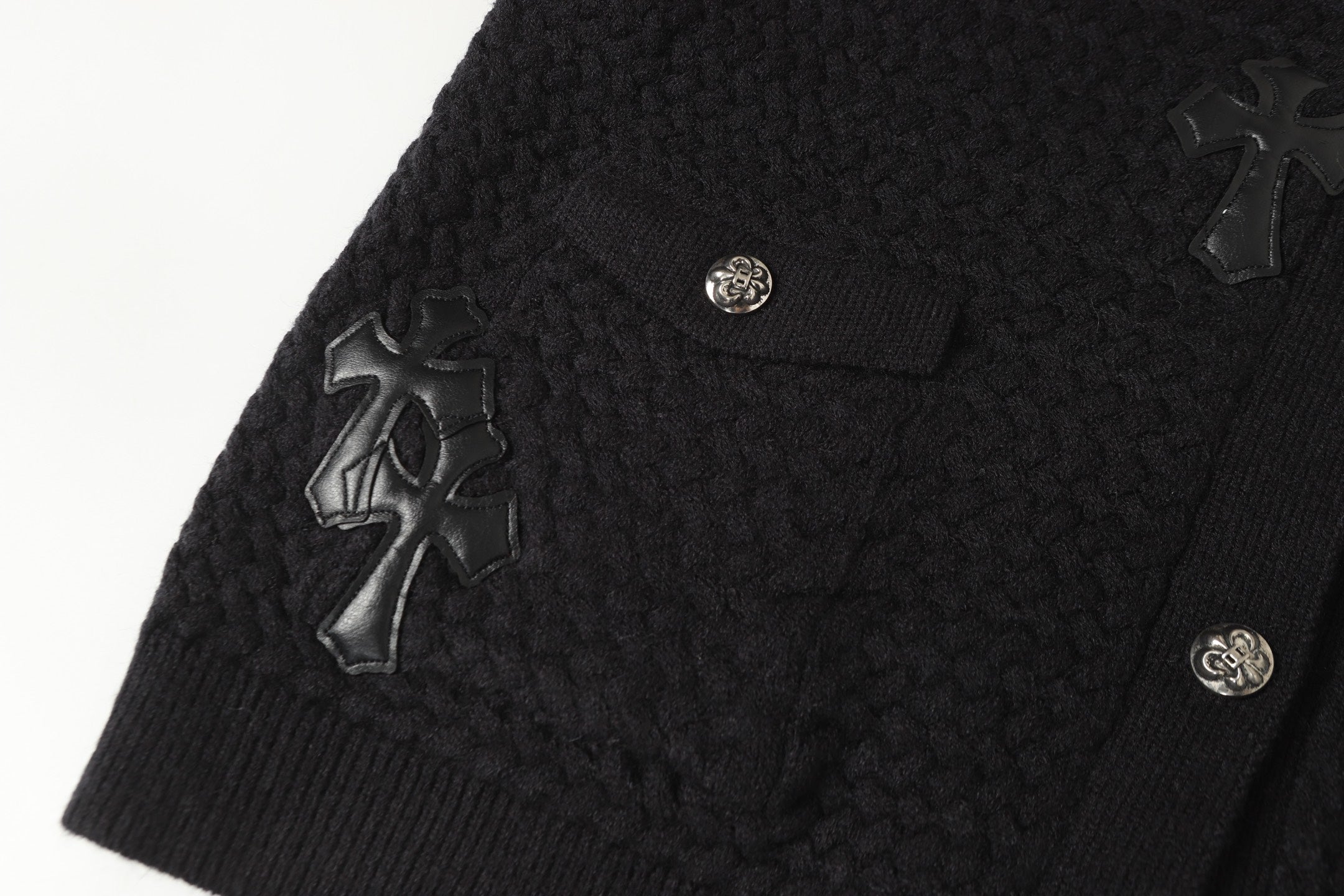 Chrome-Hearts Gothic Cross Knit Cardigan - Black Grey Streetwear Jacket 904