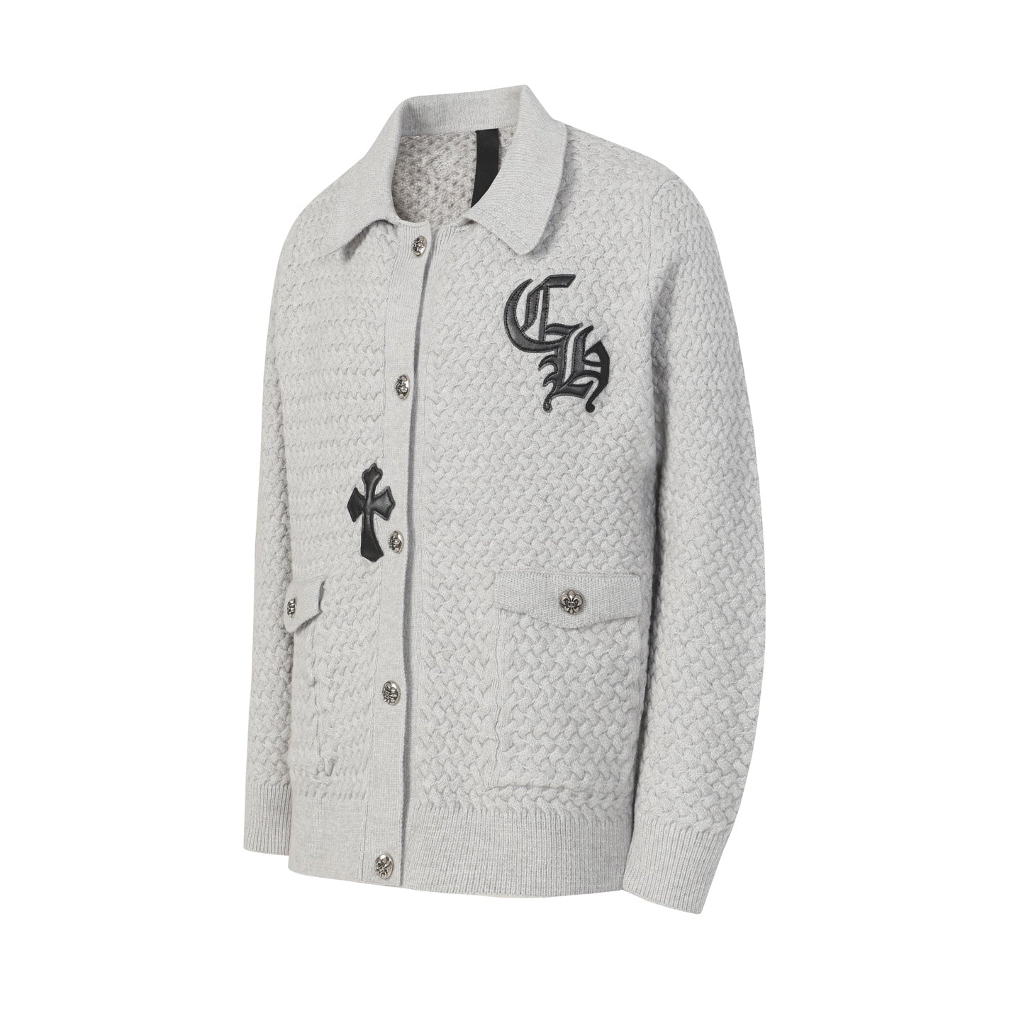 Chrome-Hearts Gothic Cross Knit Cardigan - Black Grey Streetwear Jacket 904